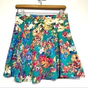 Charlotte Russe Large Floral mini Skirt Teal Pink Summer Skater Skirt Large